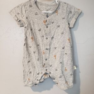 Pure Born Unisex Baby Short Sleeve Romper 73 cm Grey Letter Print 9 Months Snap
